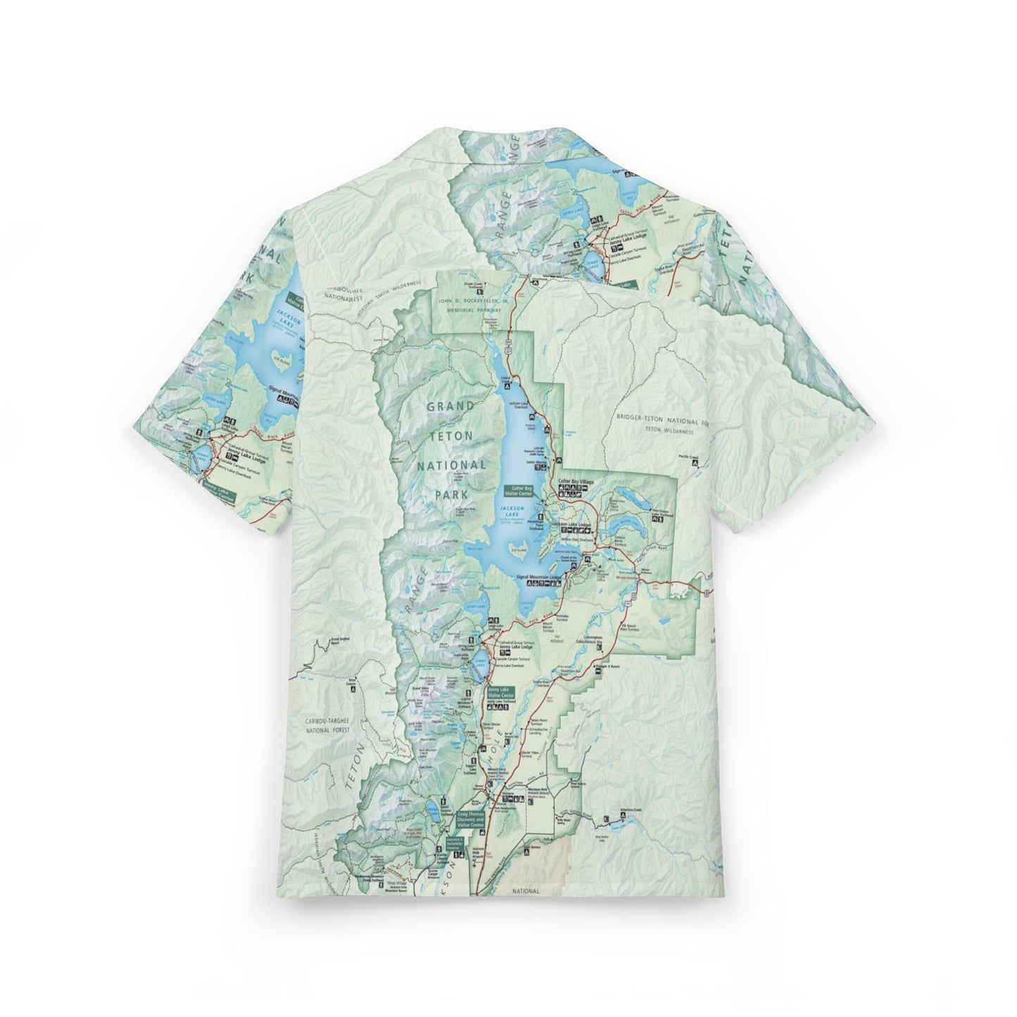 Grand Teton National Park Map Button-Down Shirt β Lightweight Outdoor Adventure Wear with UV Protection