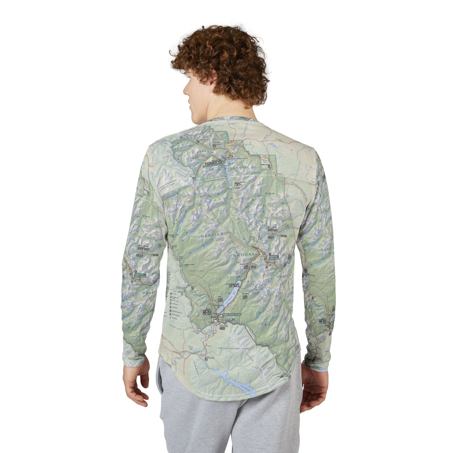 Long Sleeve Glacier National Park Map Shirt – UV Protection, Lightweight Adventure Wear