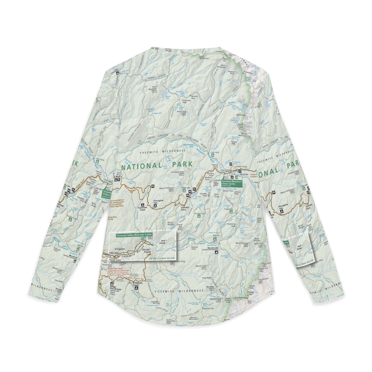 Uv protection long sleeve shirt - Yosemite National Park Map Long Sleeve UV Protection Shirt