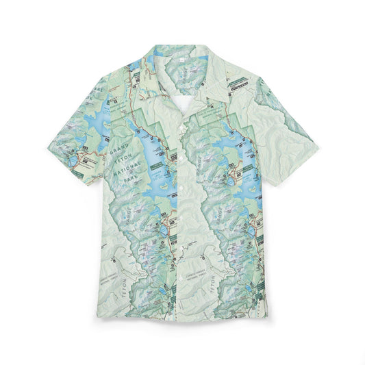 Grand Teton National Park Map Button-Down Shirt – Lightweight Outdoor Adventure Wear with UV Protection