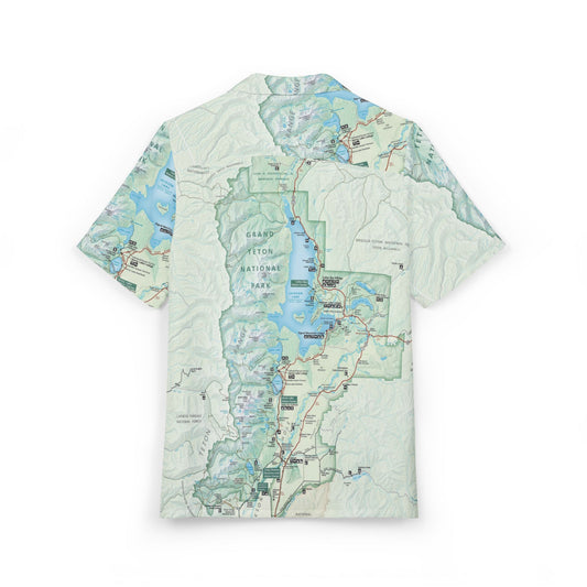 Grand Teton National Park Map Button-Down Shirt – Lightweight Outdoor Adventure Wear with UV Protection