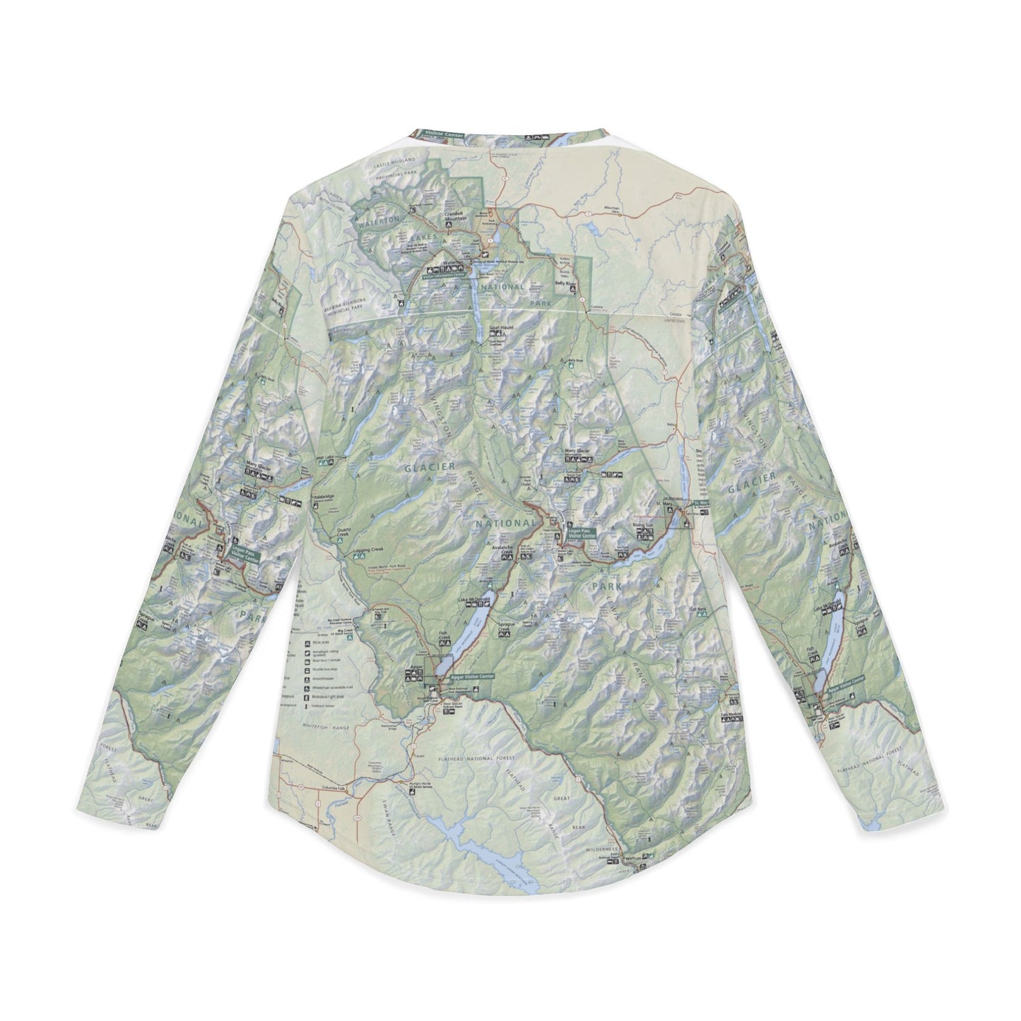 Long Sleeve Glacier National Park Map Shirt – UV Protection, Lightweight Adventure Wear