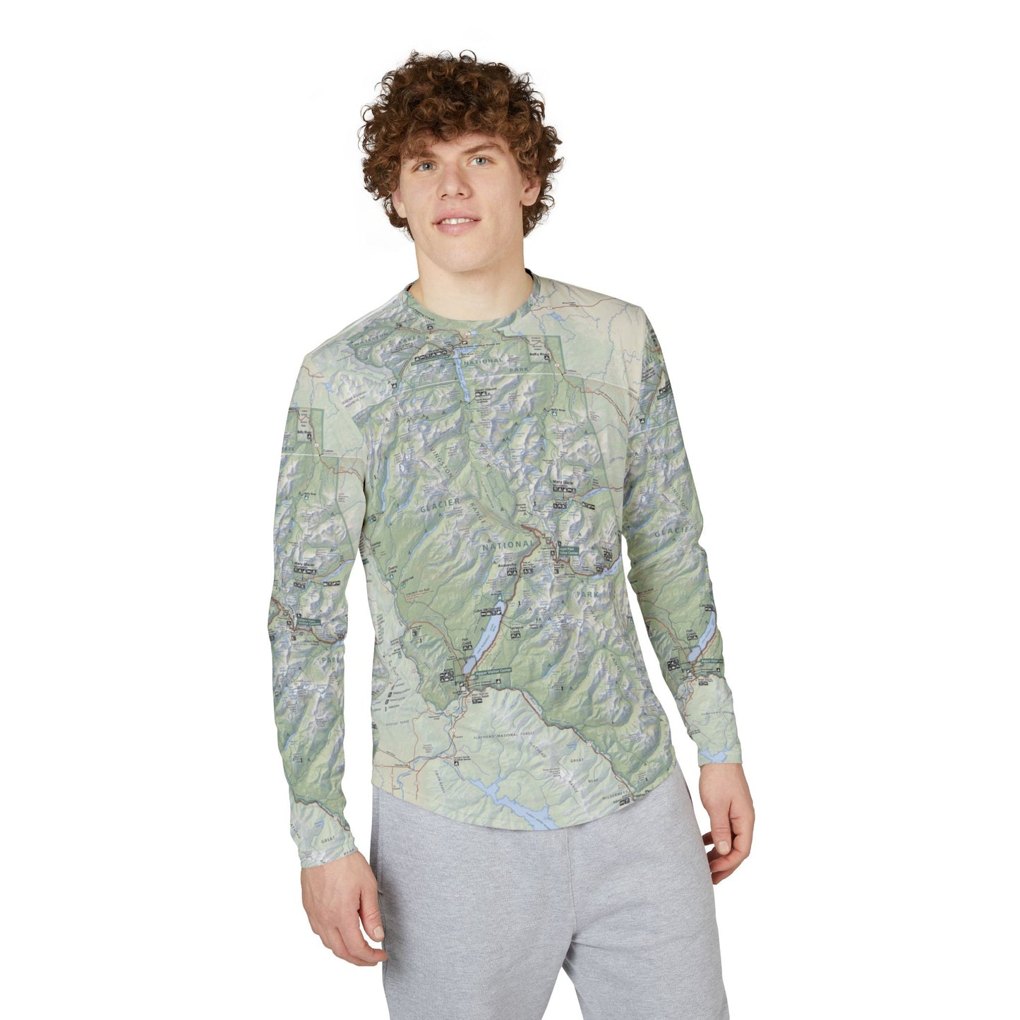 Long Sleeve Glacier National Park Map Shirt – UV Protection, Lightweight Adventure Wear